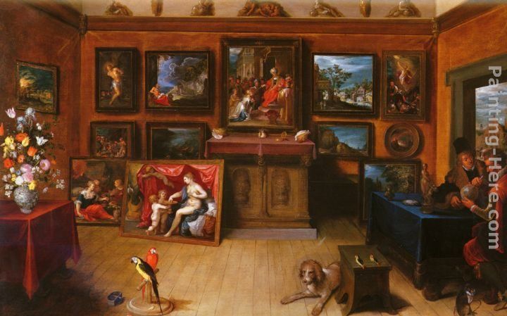 Frans the younger Francken A Picture Gallery With A Man Of Science Making Measurements On A Globe